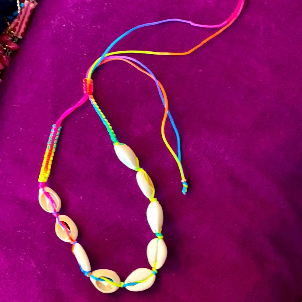 Bohemian colorful summer cowrie shell boho necklace